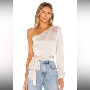 NWT Superdown Satin Silk Draped Cowl Neck Long 
Sleeve One Shoulder crop top.